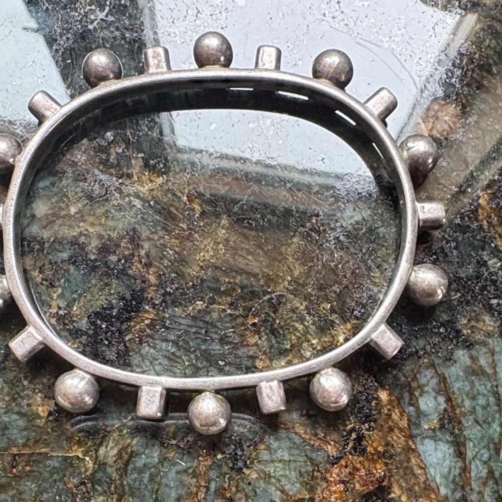 Solid Sterling Silver Oval Bangle Bracelet With S… - image 1